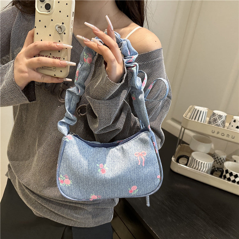 Embroidered Denim Shoulder Bag Kalsten