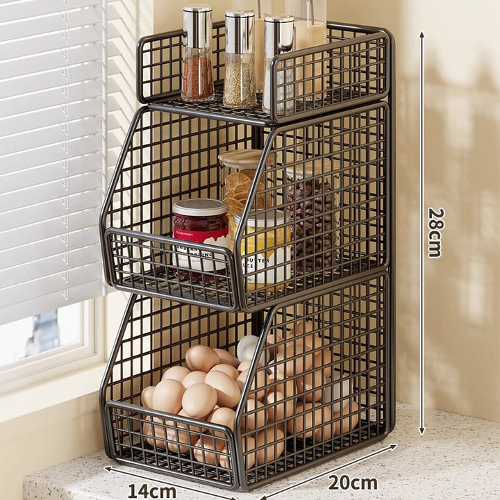 Stackable Two-Basket and Top Shelf Wire Countertop Pantry Organizer