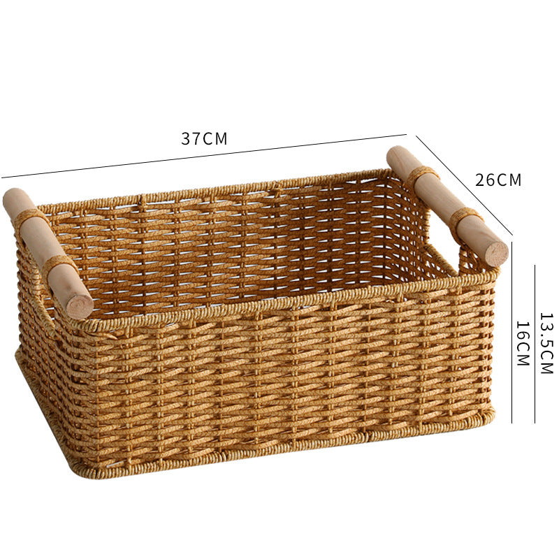 Handcrafted Woven Storage Basket with Wooden Handles Kalsten