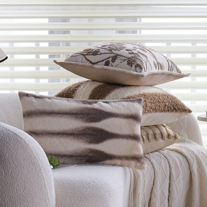 Rectangular decorative cuddle pillow cover with striped teddy boucle look and sherpa finish Kalsten