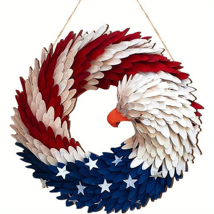 Unisex nan Patriotic Americana Heart Flag Wreath with Ribbon Mesh, Wooden Heart Cutout and Star Accent Bowlsift Kalsten