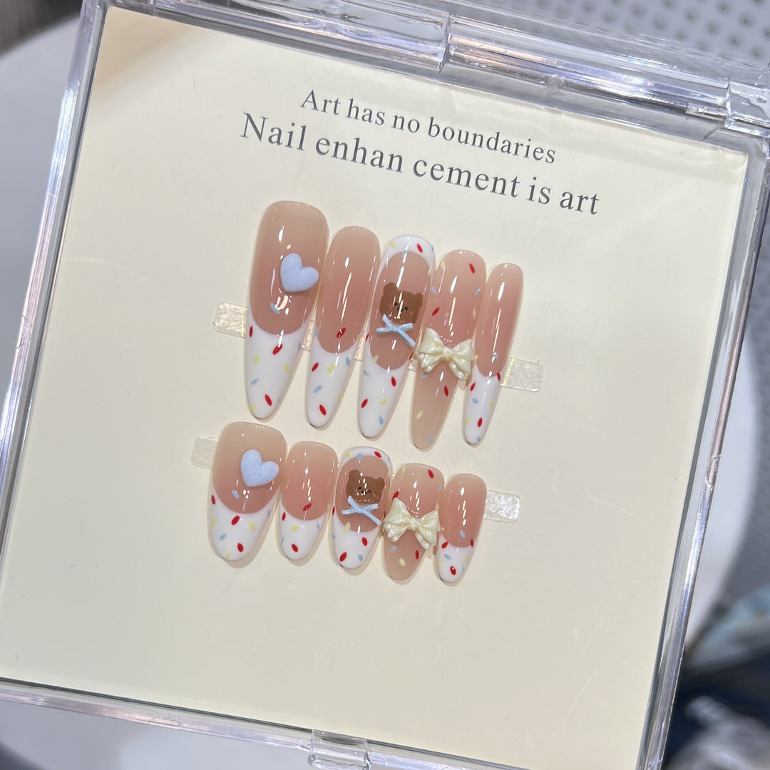 Decorative Stiletto Press-On Nail Art Set with Cute Character Accents Kalsten