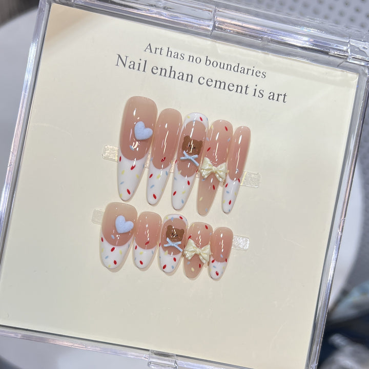 Decorative Stiletto Press-On Nail Art Set with Cute Character Accents Kalsten