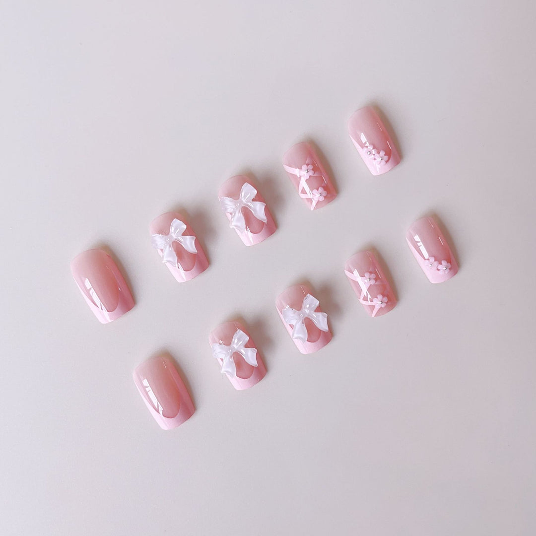 Artificial nail set with filigree 3D flowers and bows Kalsten