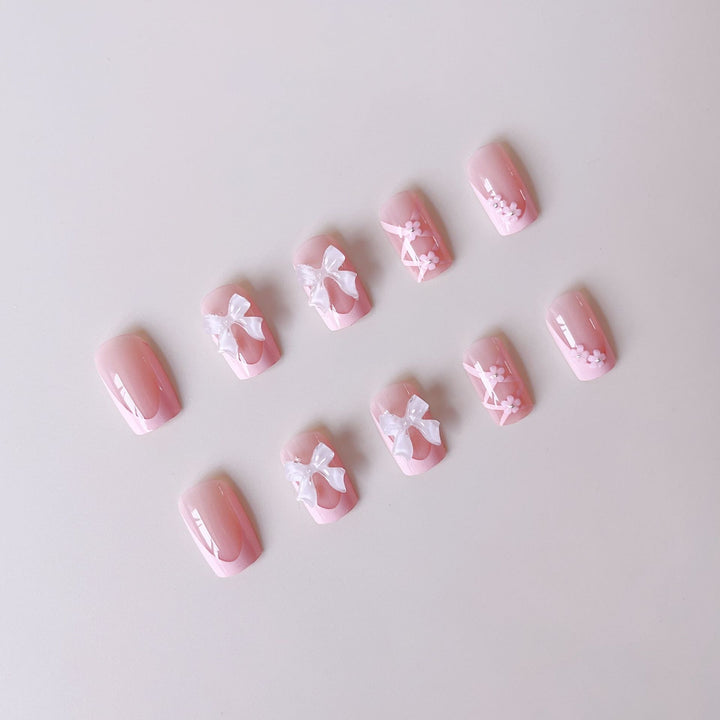 Artificial nail set with filigree 3D flowers and bows Kalsten