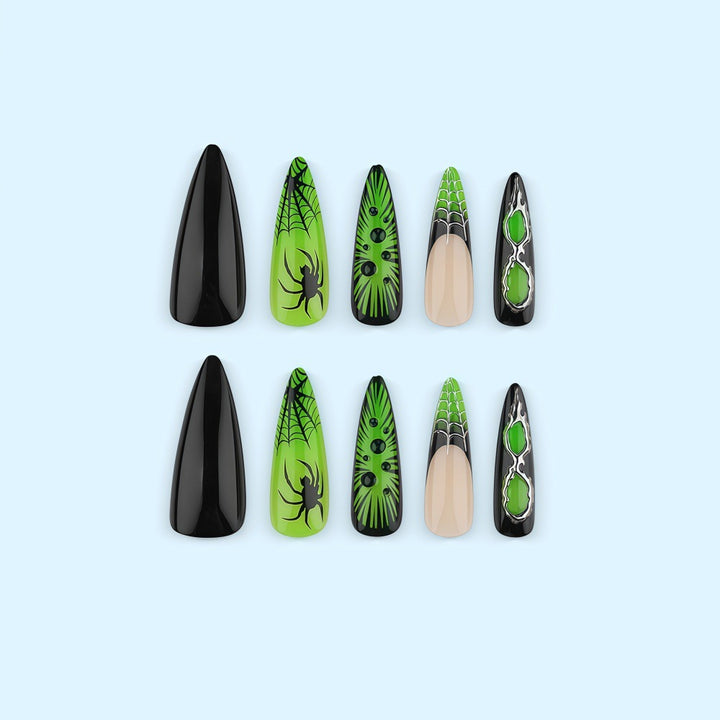 Creative artificial nails with creepy spider and web design Kalsten