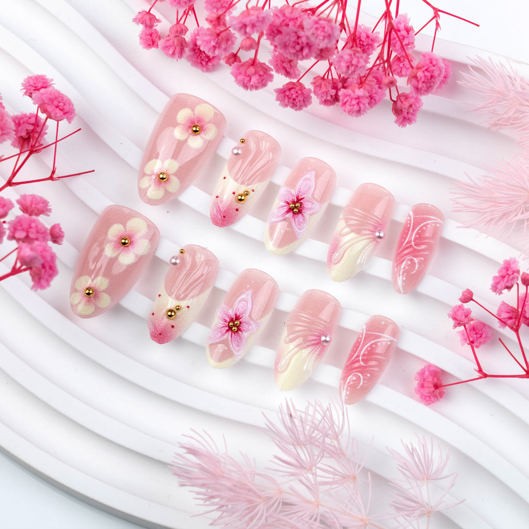 Artistic Floral 3D Embellished Press-On Nails