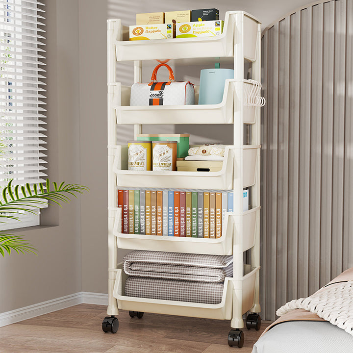 Compact Two-Tier Rolling Utility Cart with Deep Removable Plastic Bins