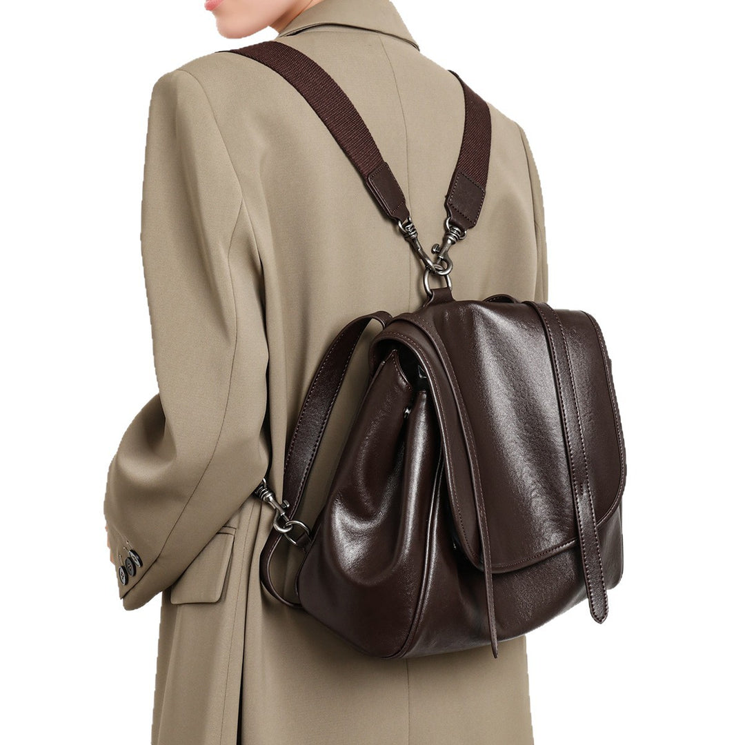 Structured Flap-Top Leather Shoulder Satchel with Convertible Straps
