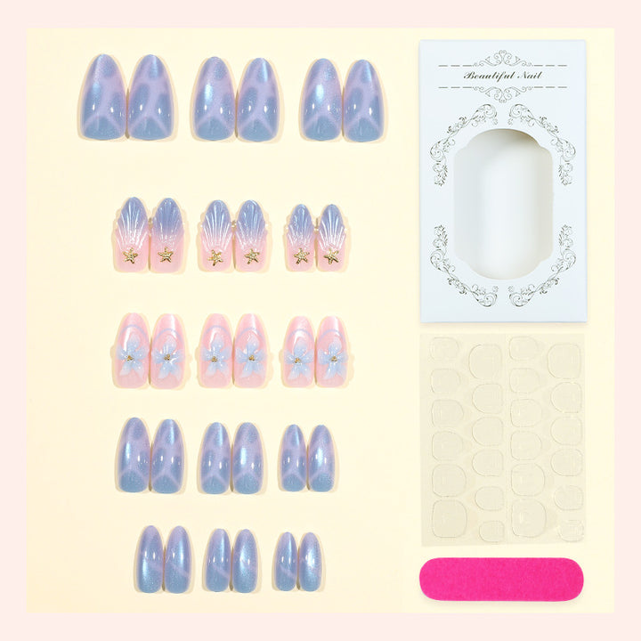 Artistic Press-On Nail Set with Iridescent Shell Accents kalsten