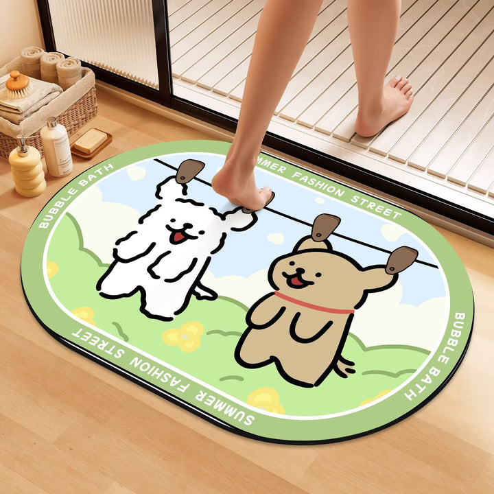 Playful Cartoon Dog Bath Mat Kalsten