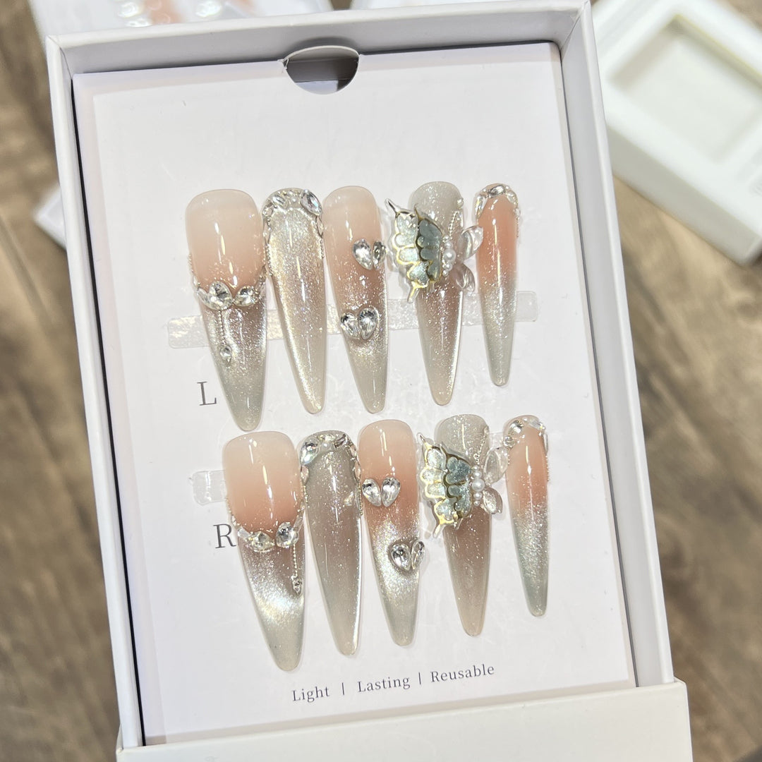 Decorative Stiletto Press-On Nail Art Set with Butterfly Accents Kalsten