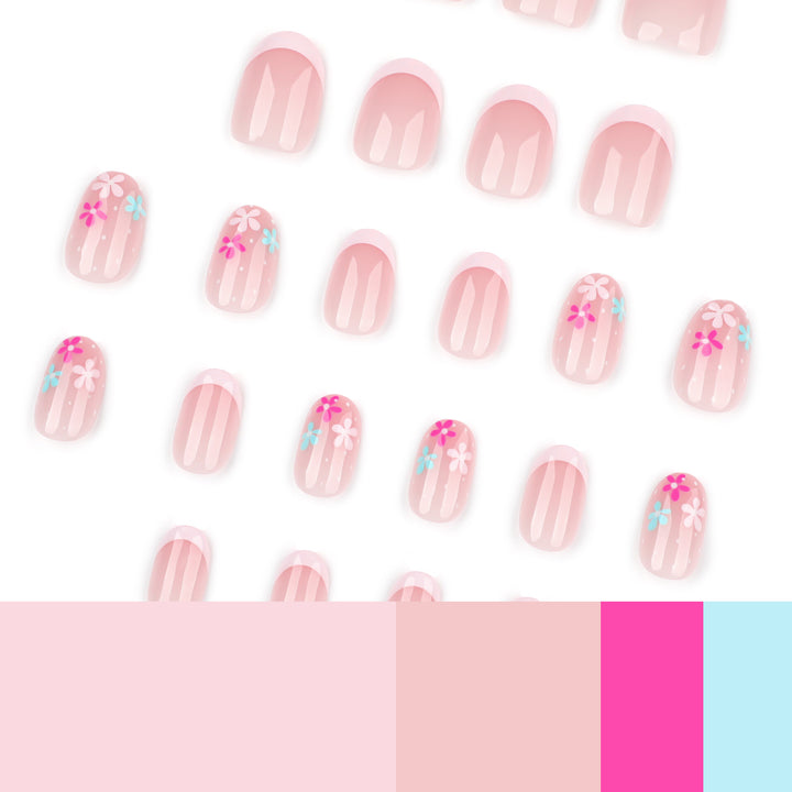 Artful nail extensions with colorful floral designs and glitter Kalsten
