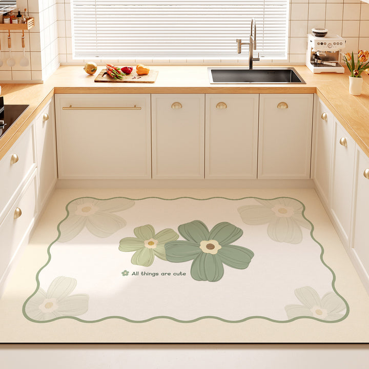 Decorative Floral Quote Kitchen Mat for Home