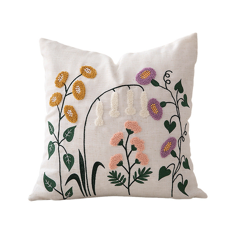 Decorative cushion cover linen look with hand-embroidered wildflowers and concealed zipper Kalsten