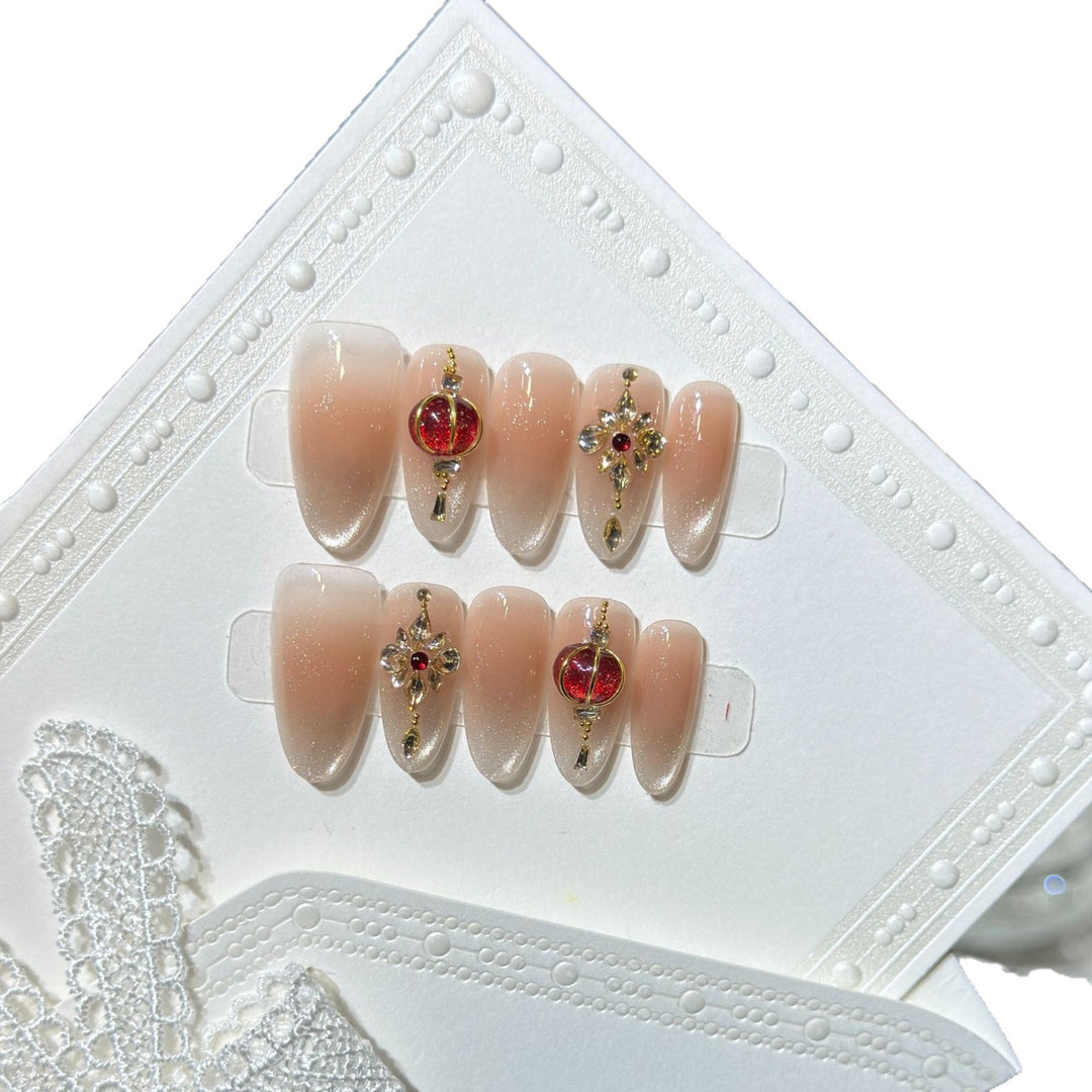 Elegant Stiletto Press-On Nail Set with Gemstone Accents Kalsten