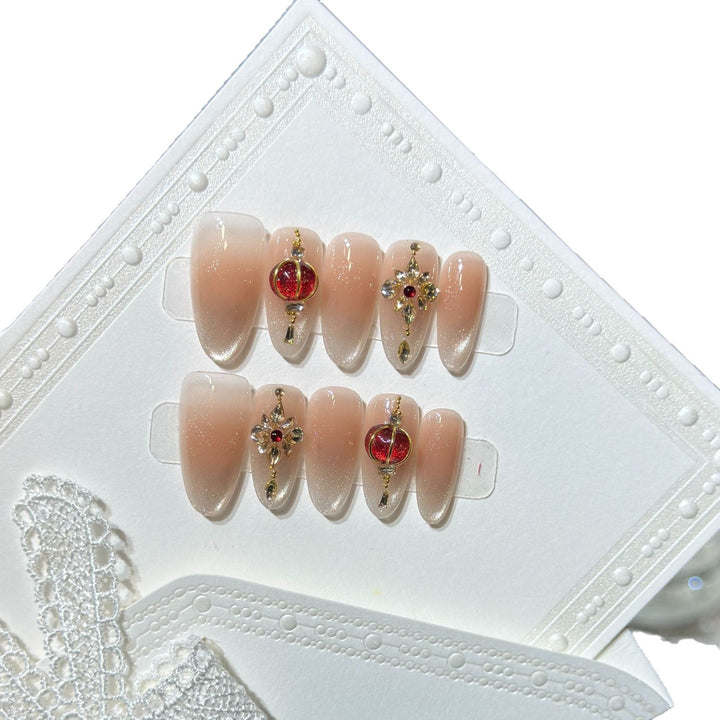 Elegant Stiletto Press-On Nail Set with Gemstone Accents Kalsten