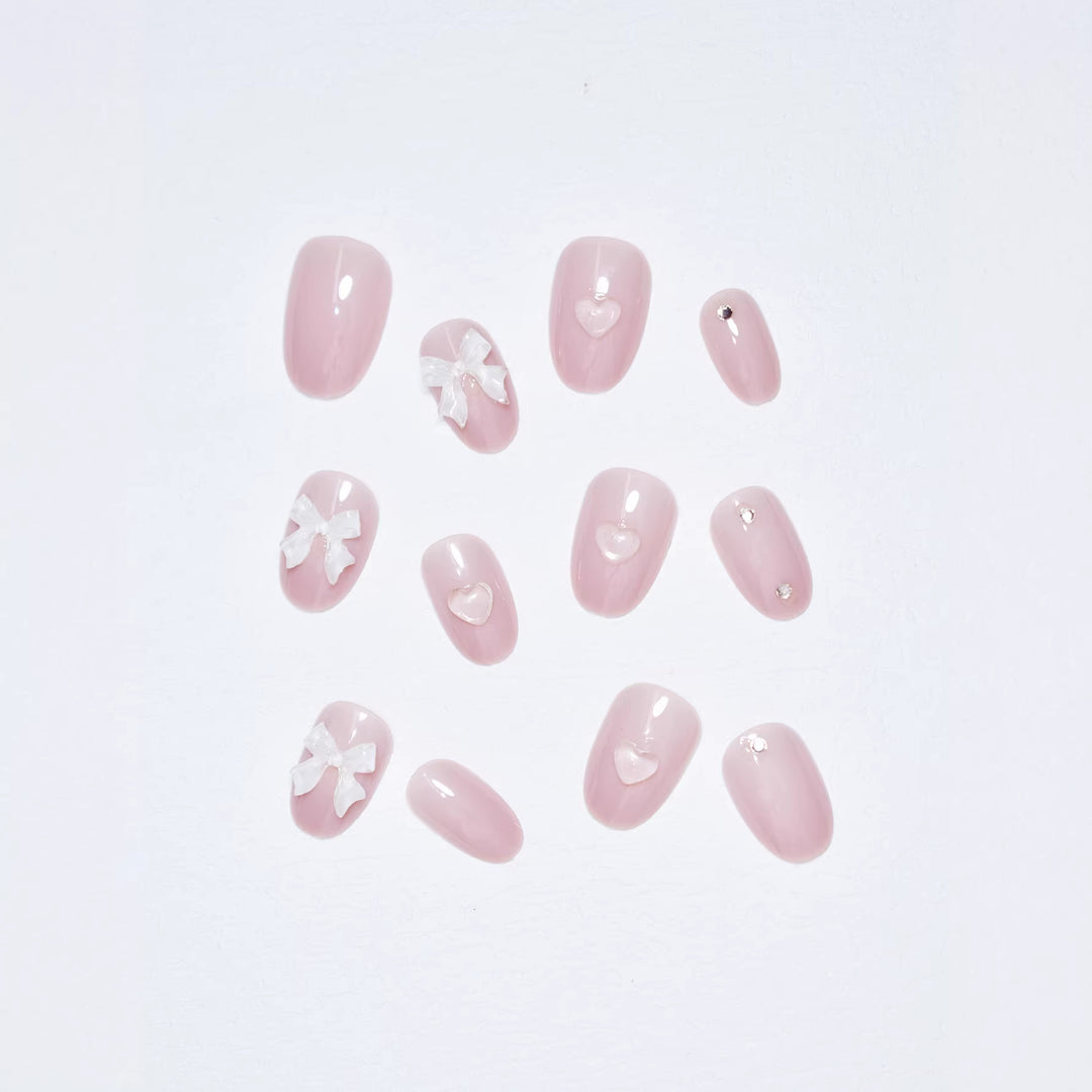 Artistic Press-On Nail Set with Elegant Bow Accents Kalsten