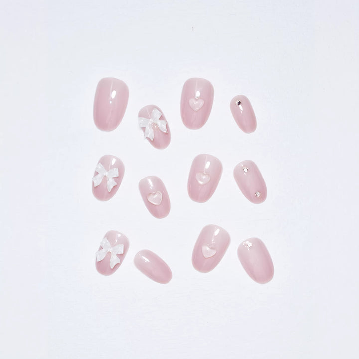 Artistic Press-On Nail Set with Elegant Bow Accents Kalsten