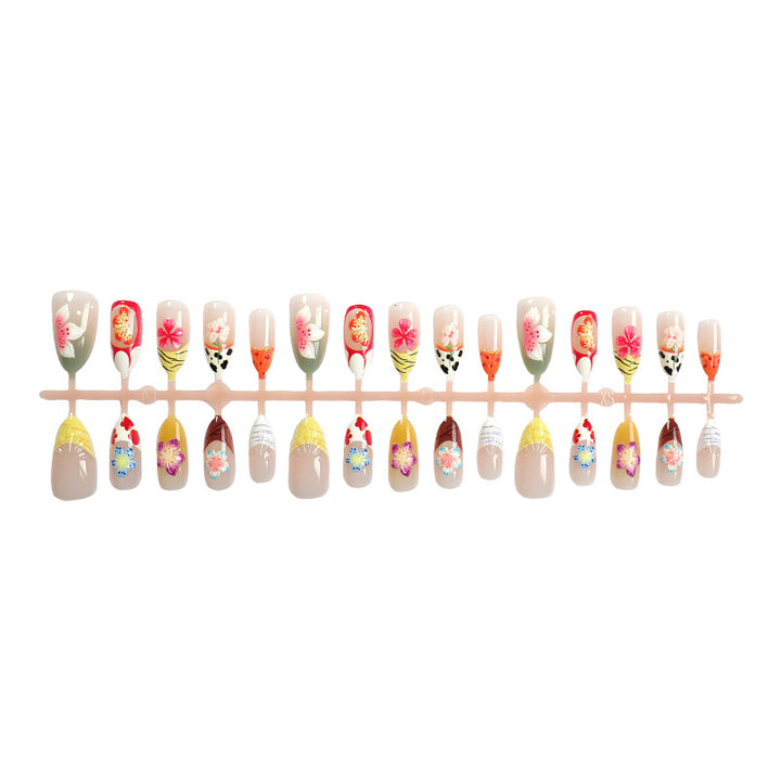 Artistic Floral Decorative Press-On Nail Set