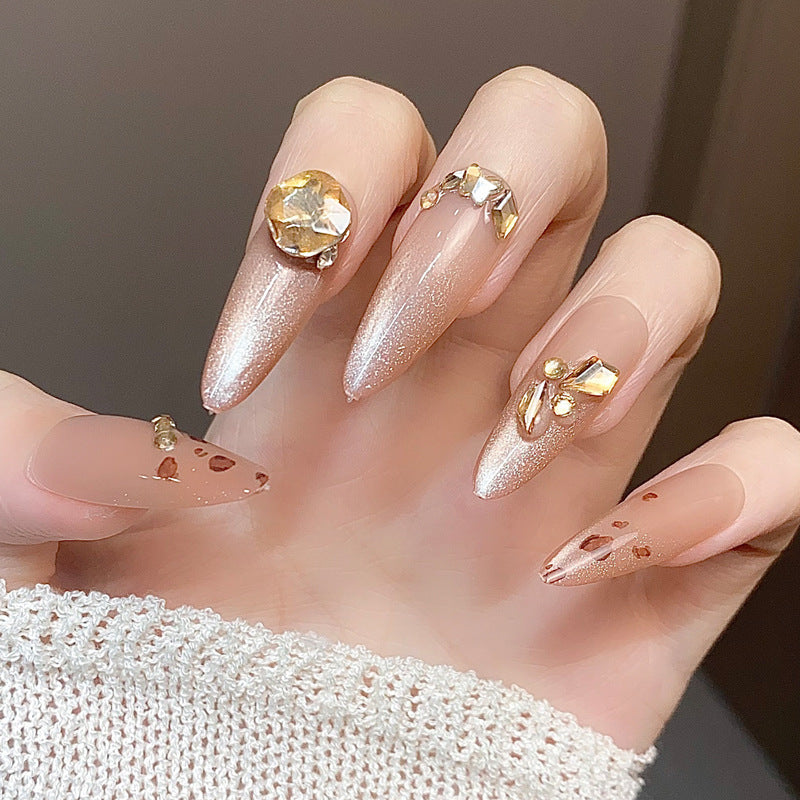 Elegant Glittery Stiletto Press-On Nails with Gemstone Accents Kalsten