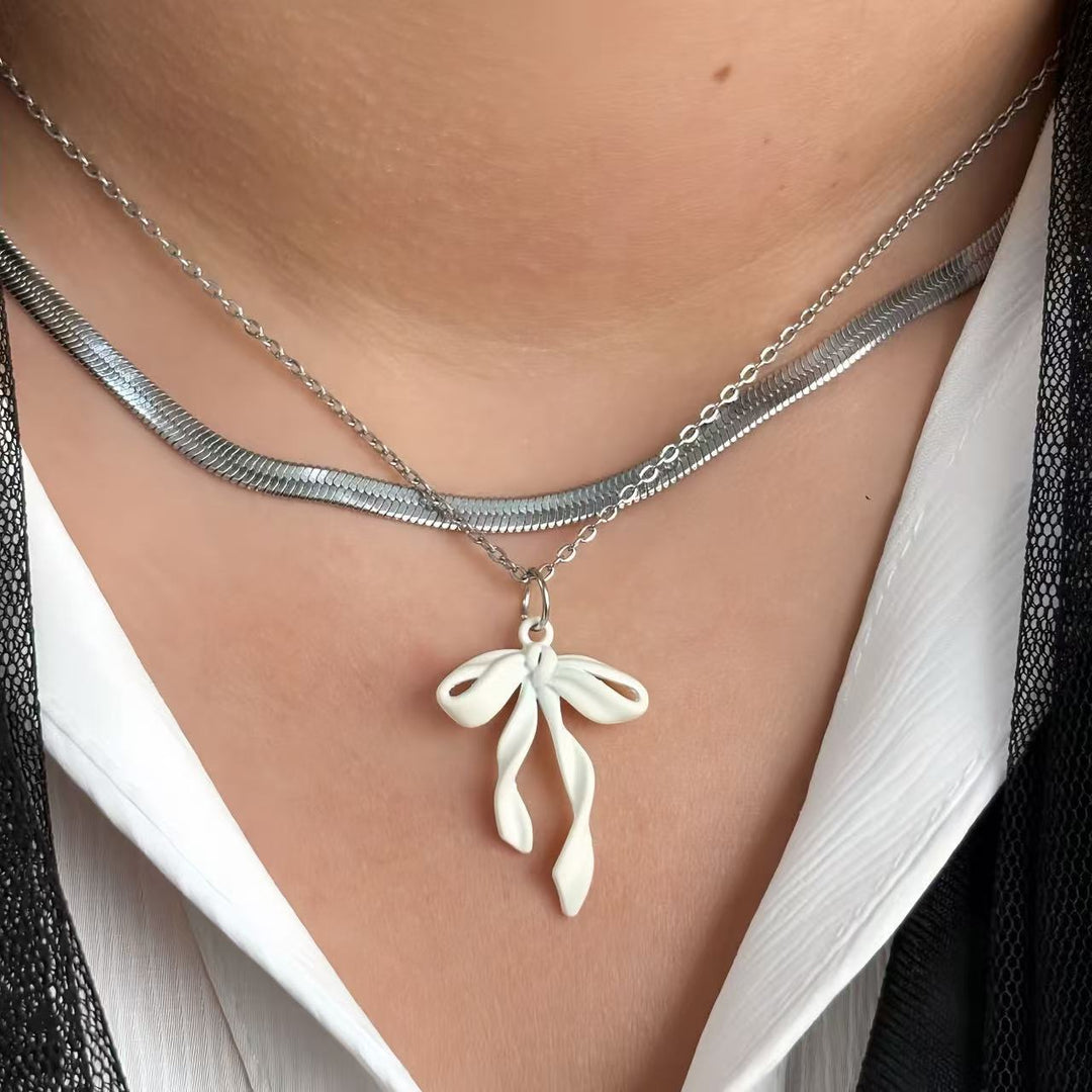 Elegant Double Chain Bow Pendant Necklace Kalsten