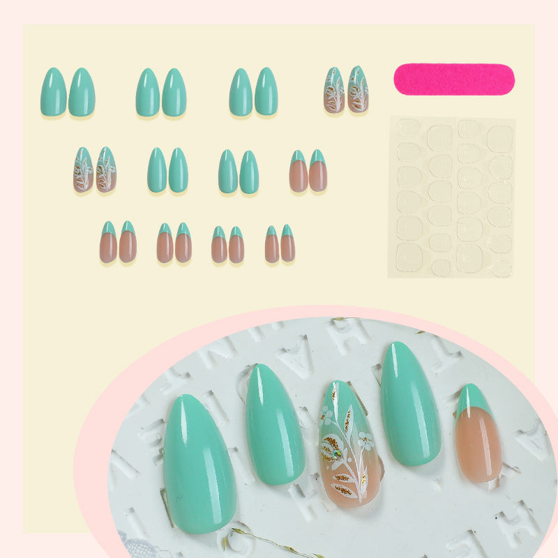 Artisan Press-On Nail Set with Elegant Leaf Patterns kalsten