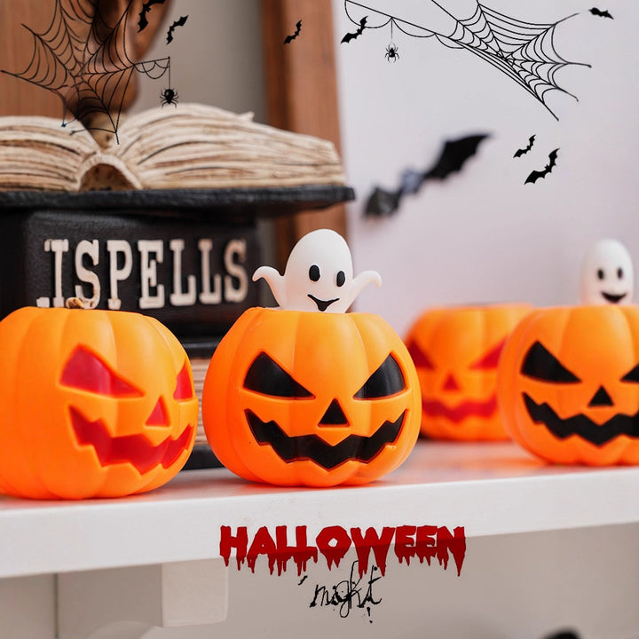 LED Pumpkin Tealight Holder for Halloween decorative battery-operated table lighting made of plastic