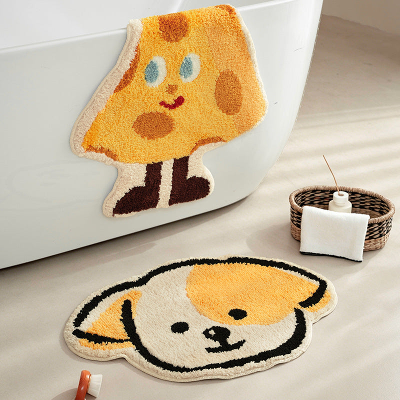 Playful children's rug in cheese shape with tufted chenille surface and non-slip backing Kalsten
