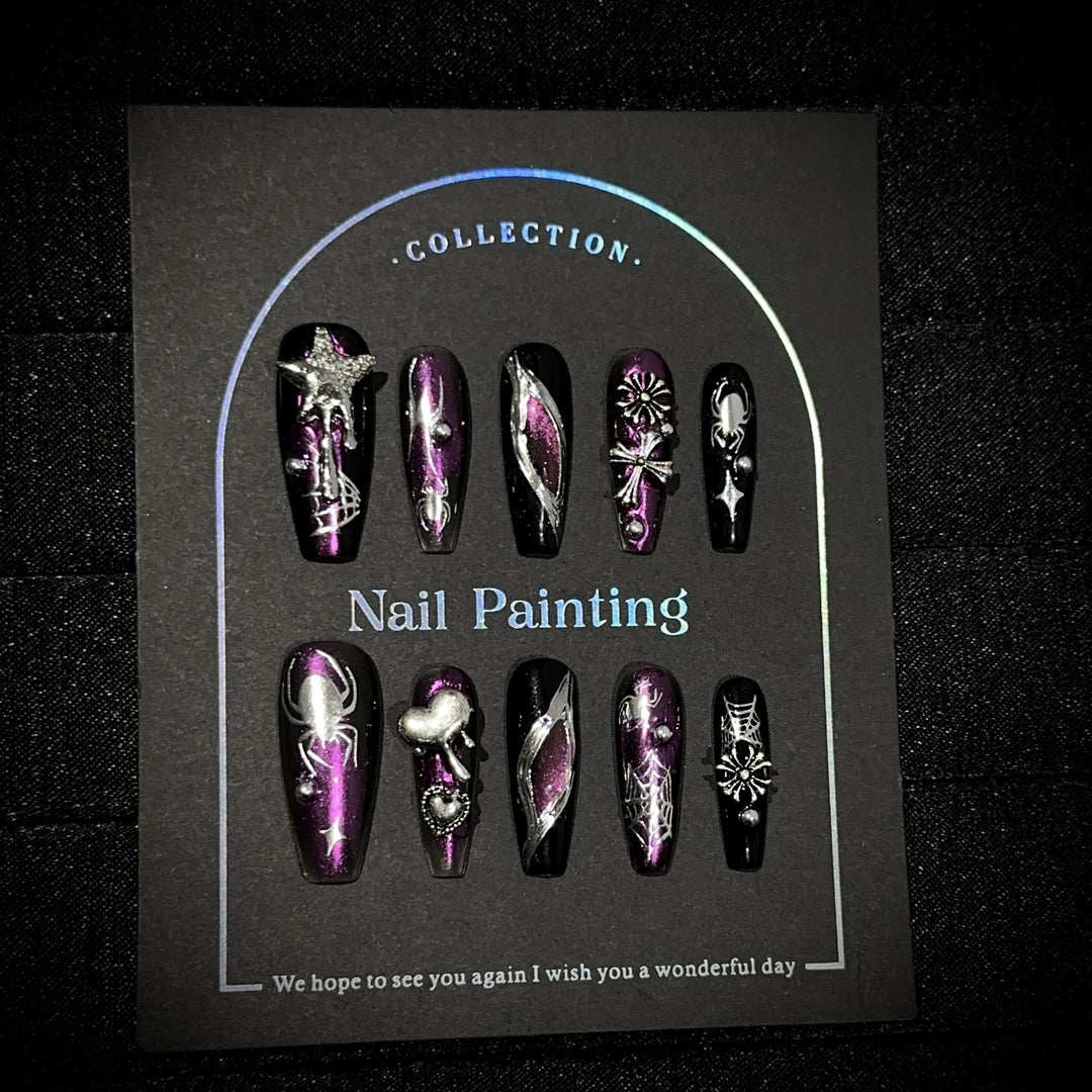 Artistic Spider-Themed Press-On Nail Art Set