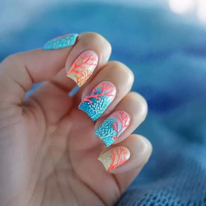 Artificial Nail Set with Maritime Coral Motif Kalsten