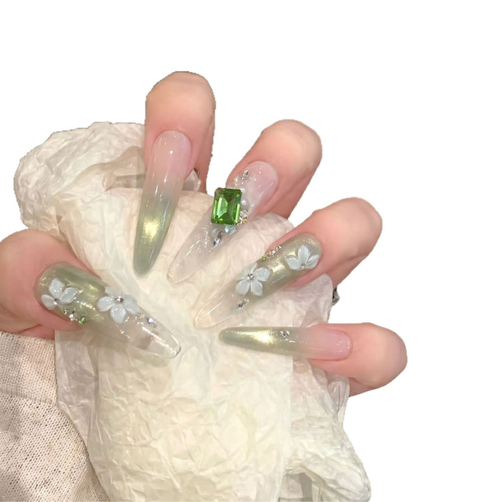 Floral Gemstone Stiletto Nail Set Kalsten
