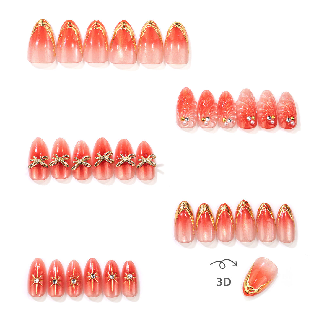 Artistic Gemstone-Embellished Press-On Nails