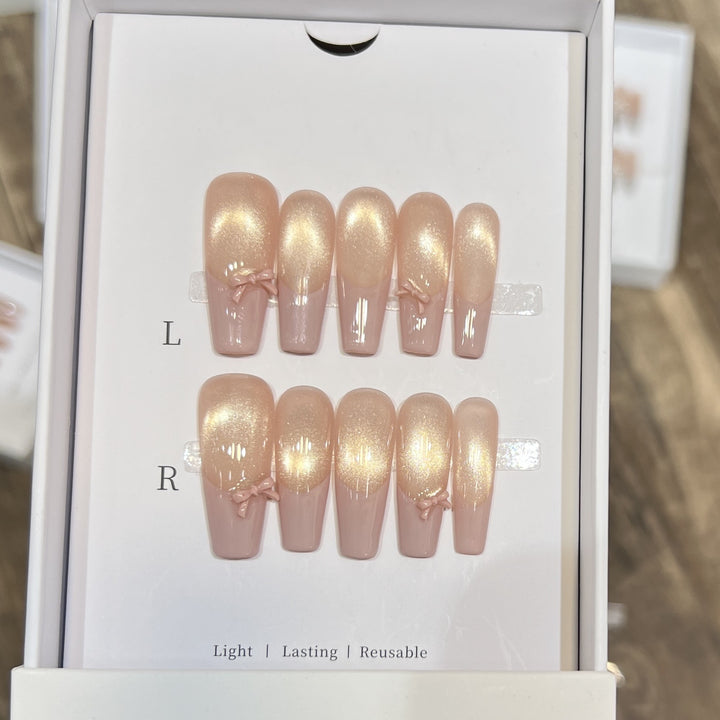 Reusable Press-On Nail Set with Elegant Bow Accents Kalsten