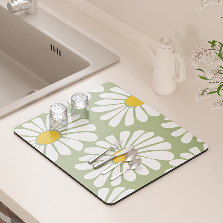Floral Design Kitchen Drying Mat