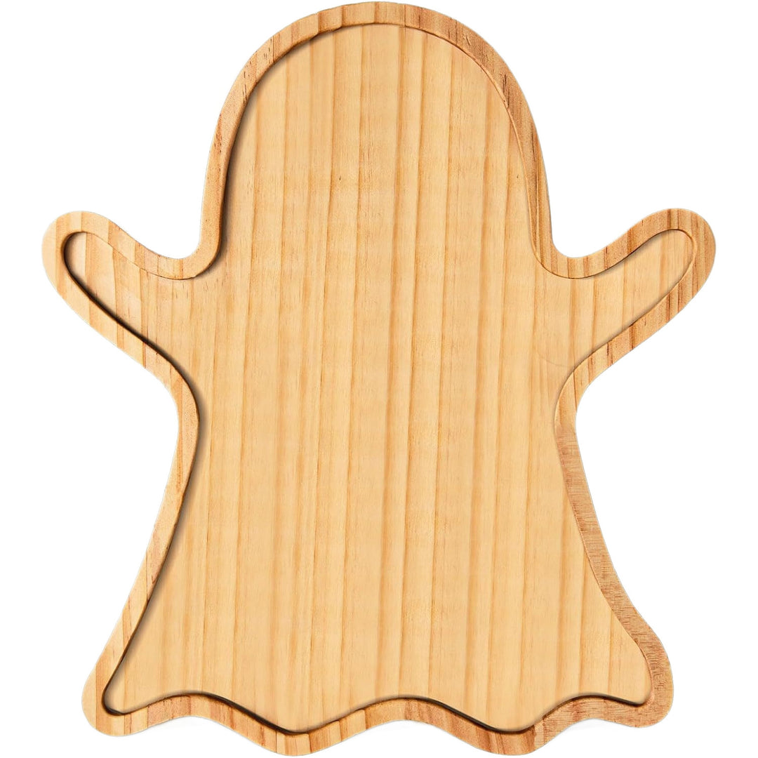 Halloween serving plates made of wood set with pumpkin and ghost shapes