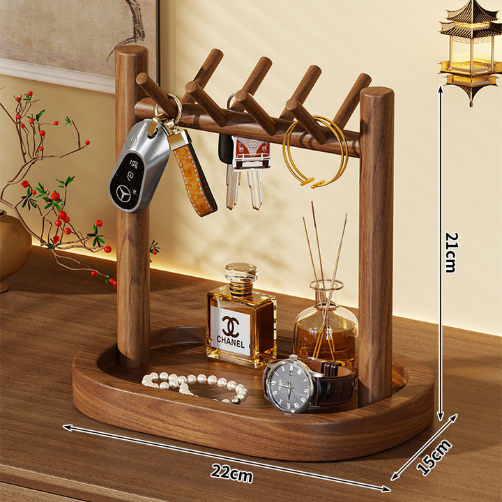 Wooden Entryway Valet Tray with Multi-Arm Key Stand