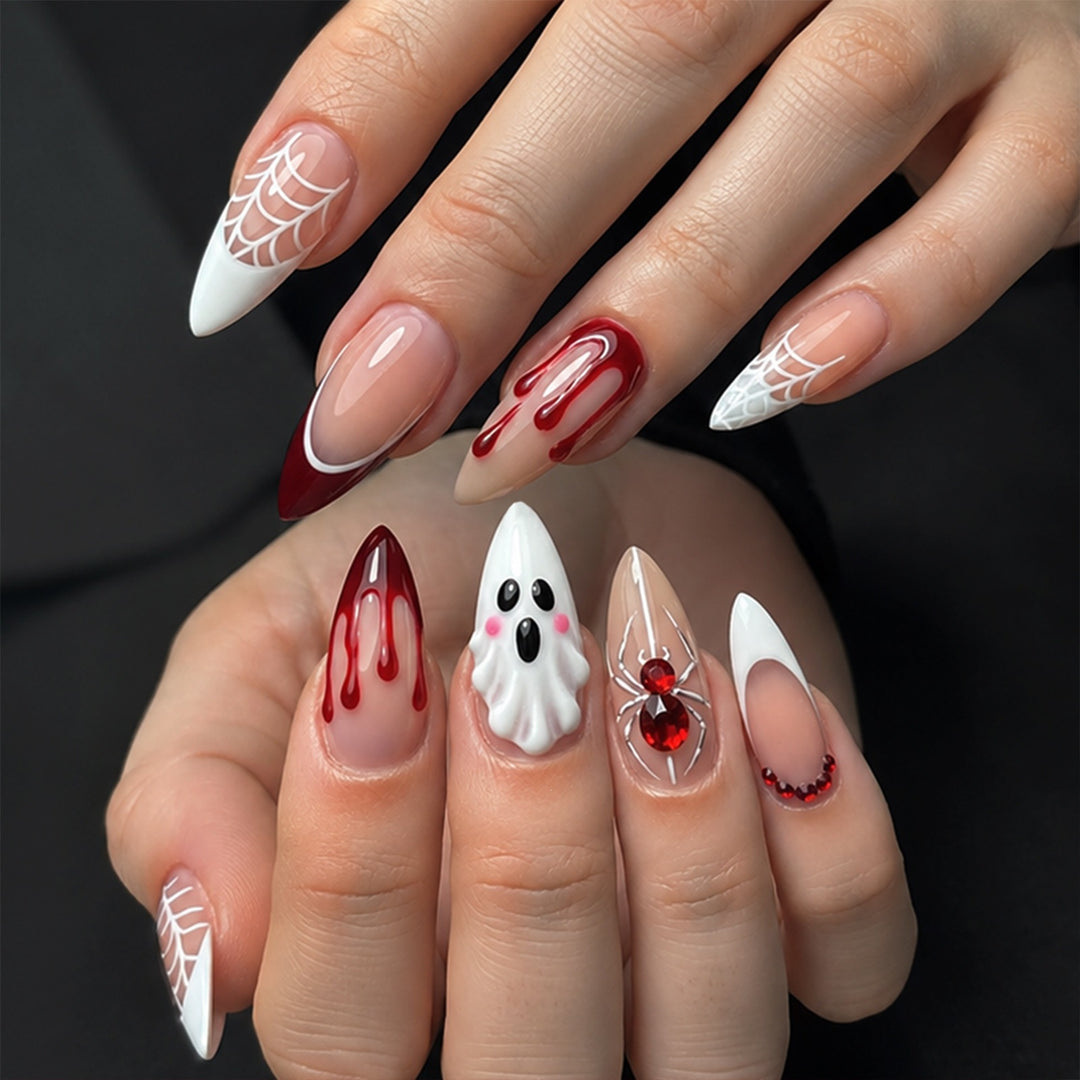 Creative nail art set with Halloween designs and glitter elements Kalsten