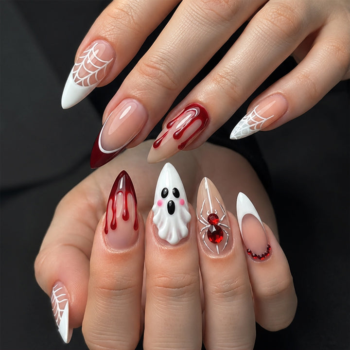 Creative nail art set with Halloween designs and glitter elements Kalsten
