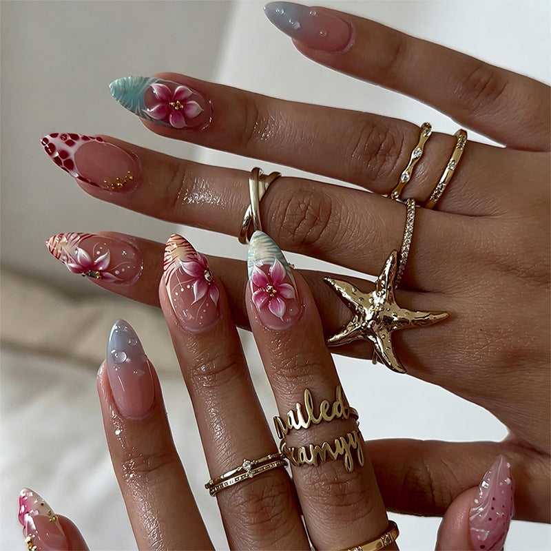 Artificial Nail Set with Floral and Glittering Accents Kalsten