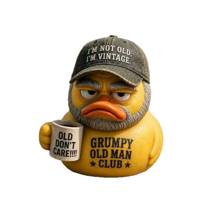 Funny rubber duck with vintage hat and cup Kalsten