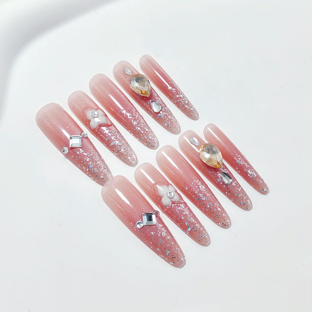 Shiny artificial nails with rhinestones and glitter Kalsten