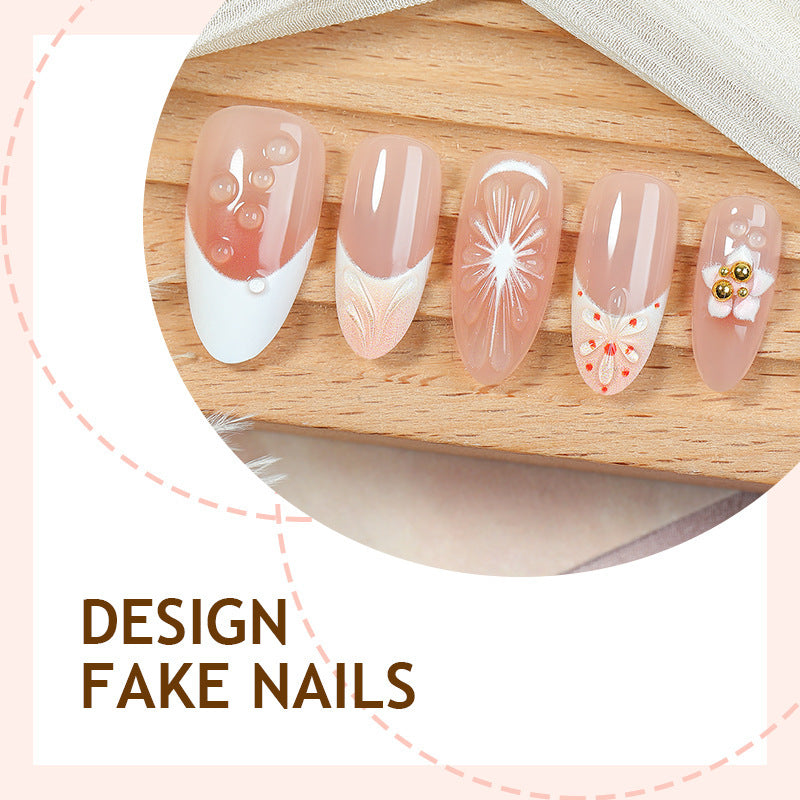Artificial nail set with creative flower and pearl design Kalsten