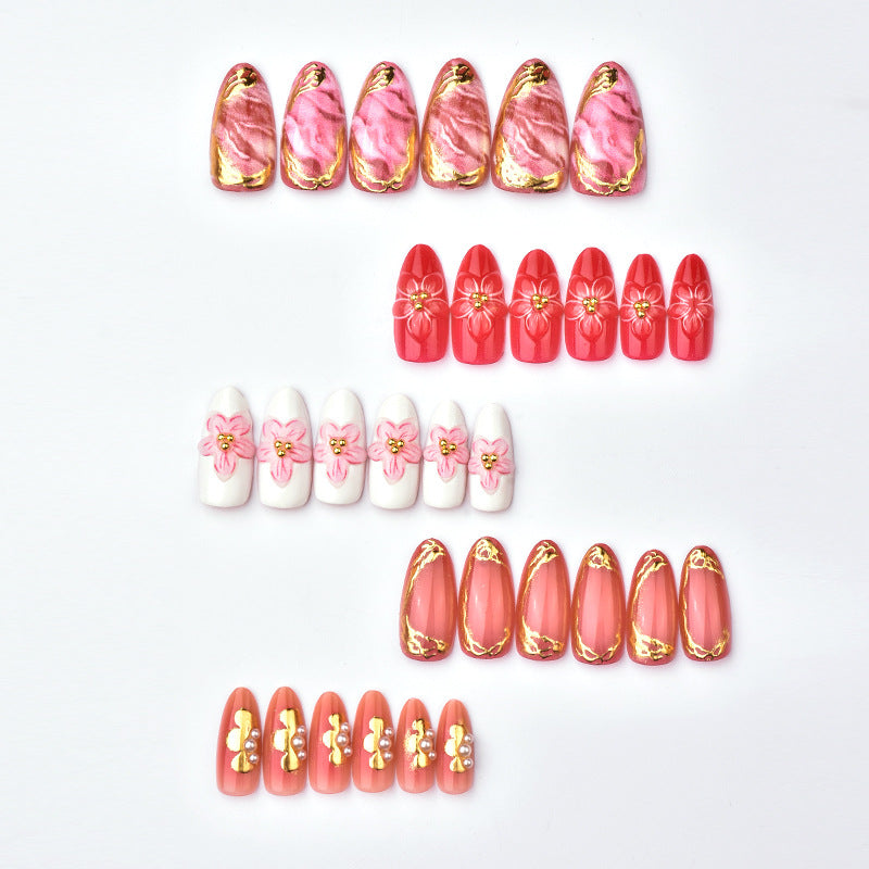 Elegant Floral and Metallic Press-On Nail Art Set Kalsten