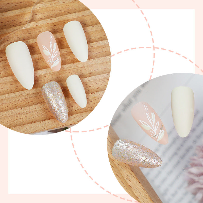 Elegant Press-On Nail Art Set with Floral Accents Kalsten