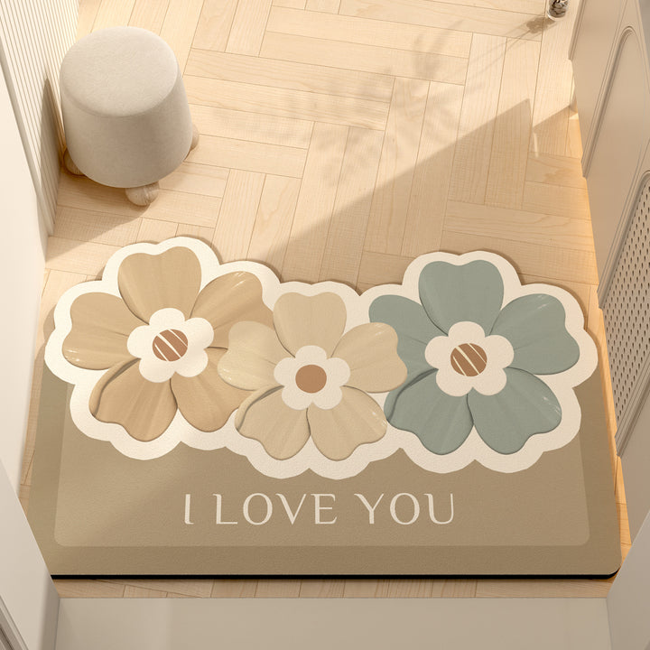 Whimsical Floral Motif Memory Foam Bath Mat