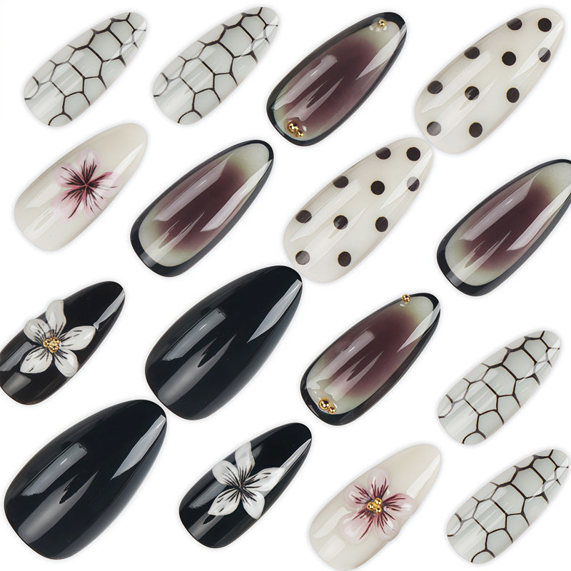 Artistic Stiletto Press-On Nail Set with Polka Dot and Floral Designs Kalsten