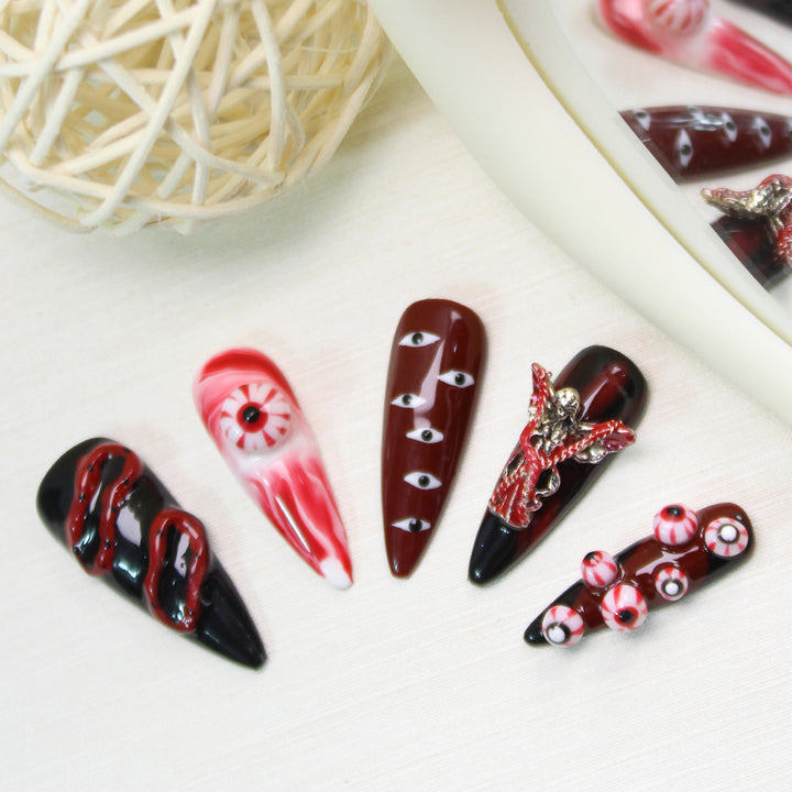Halloween Fake Nail Set with Creepy Eyes and Snake Designs Kalsten