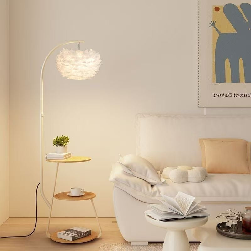 Artistic Floor Lamp with Elegant Feather Shade
