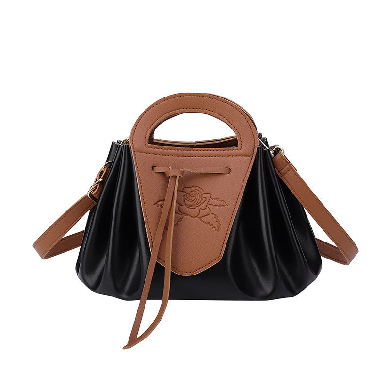 Leather Rose-Embellished Handbag
